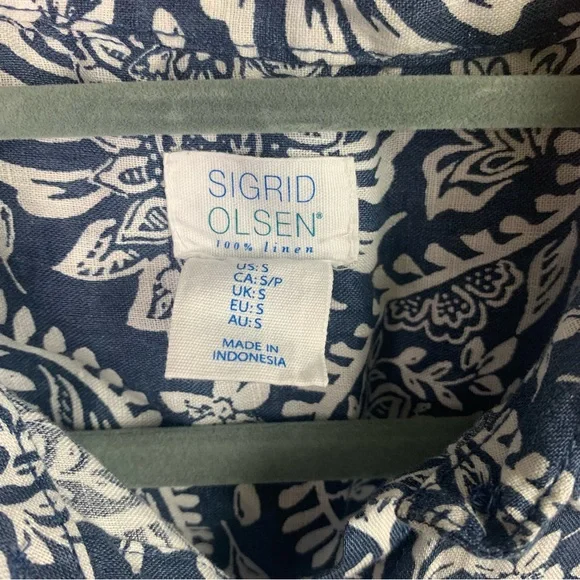 Sigrid Olsen Blue and White‎ Casual Button Down 100% Linen Shirt - Picture 5 of 7